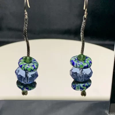 Recycled Glass Heishi Earrings with Crystal Rondelles