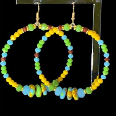 Large Crystal Hoops Earrings with Recycled Glass Heishi Beads